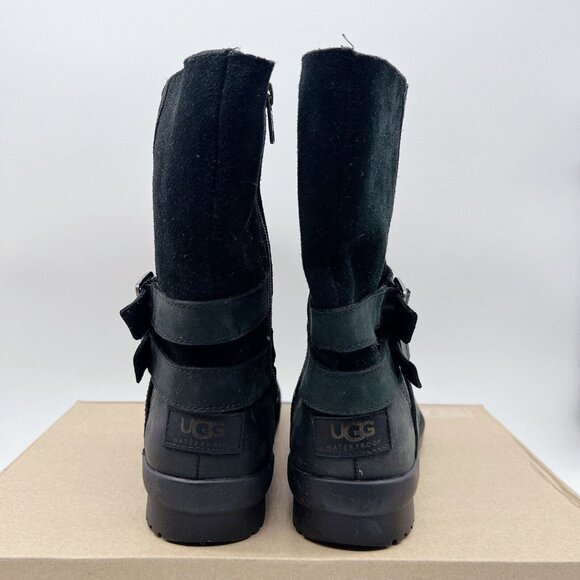 UGG Lorna Waterproof Bootie Boots Black Suede Leather Wool Womens US 6 New - Picture 5 of 11